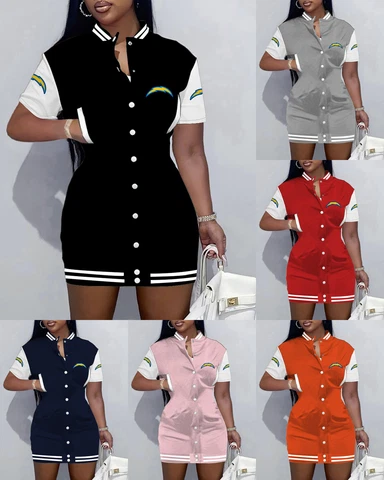 Los Angeles Chargers Women's Varsity Jacket Dress Short Sleeve Button Down Dress Cover