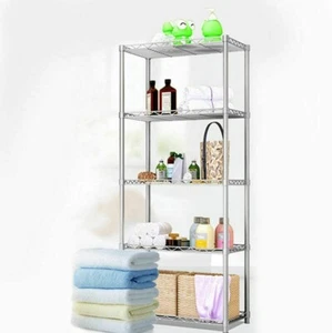 5 Tier Silver Metal Storage Rack Shelving Wire Shelf Kitchen Shelves Unit Stand - Picture 1 of 6