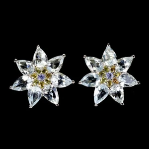 925 Sterling Silver Earrings Pear Aquamarine Sapphire Tanzanite Gemstone Jewelry - Picture 1 of 13