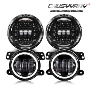 DOT 7"inch Led Headlight & 4" Fog Lights Kit For Hummer H3 H3T Jeep Wrangler JK - Picture 1 of 18