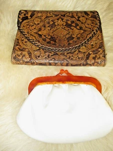2 vintage Abendtaschen LEDER GELD BÖRSE PORTEMONNAIE aparte Abend Tasche Damen - Picture 1 of 12