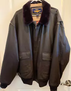 Navy Airborne Leathers Bomber Jacket with Faux Fur Collar Men's Size 2XLT - Picture 1 of 13