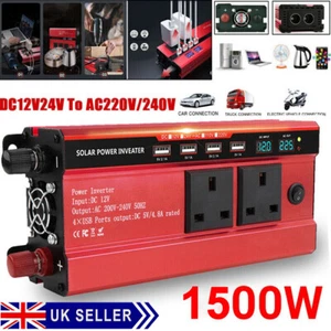 1500W Caravan Van Converter Power Inverter DC 12VTo AC 240V LCD 4USB UK Socket - Picture 1 of 12