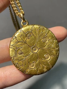 Art Nouveau 14K Yellow Gold Flower Locket Pendant - Picture 1 of 6