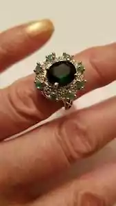 4.10 CTW LAB CREATED EMERALD,EMERALD & DIAMOND 10KT SOLID WHITE GOLD RING SZ 6.5 - Picture 1 of 11