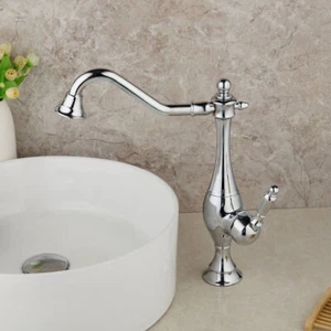 Chrome Bathroom Sink Faucet Swivel Long Spout Single Hole&Handle Mixer Basin Tap - Picture 1 of 12