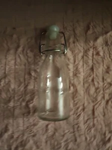 IKEA KORKEN Clear Glass Bottle with White Plastic Stopper & Metal Ring. 7" Tall - Picture 1 of 4
