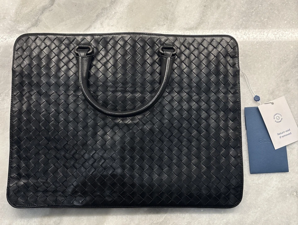 BOTTEGA VENETA Intrecciato Briefcase Business Bag Leather Black Men's Authentic - Image 1 of 4