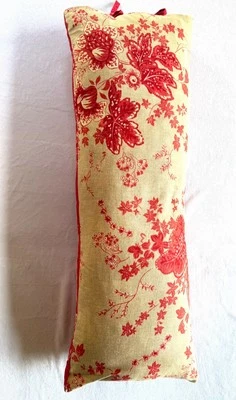 Pottery Barn Linen Blend Red Floral Tan Lumbar Pillow & Cover Sham 14" x 36" - Image 1 of 4