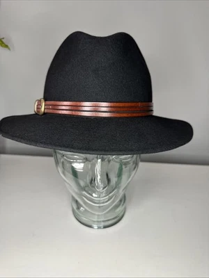 Nordstrom Made In Italy Lana Wool Women's Black Hat Cowboy Style Leather Band - Image 1 of 4