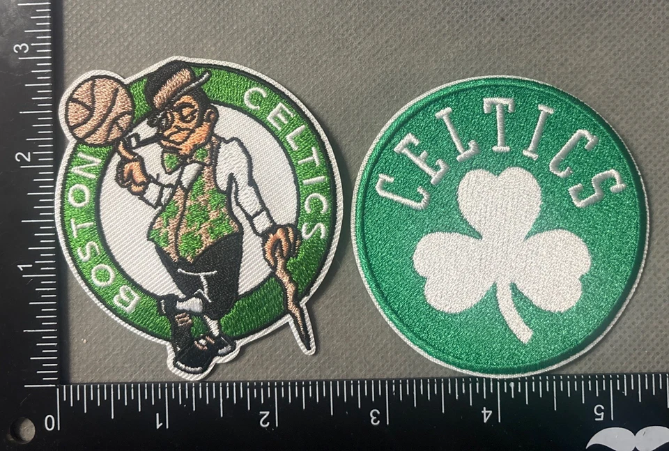 SET OF 2 BOSTON CELTICS EMBROIDERED IRON ON PATCHES NBA BASKETBALL