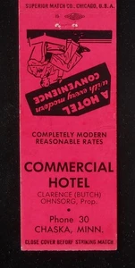1950er kommerzielles Hotel Clarence (niederländisch) Ohnsorg Telefon 30 Chaska MN Carver Co MB - Bild 1 von 2