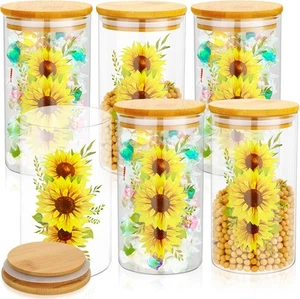Layhit 3 Pcs Sunflower Glass Canister Set Clear Lemon Kitchen - Picture 1 of 7