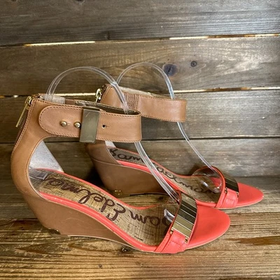 Mujer Sam Edelman Serena Sandalias Tacón Cuña Cuero Rosa Tanga Talla 7 M Usadas en Excelente Condición Foto 1 de 4