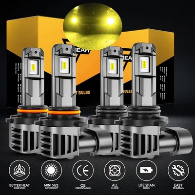 4x 2025 AUXBEAM 9005 9006 Combo LED Headlight High Low Beam Bulbs 3000K Yellow - Image 1 of 4