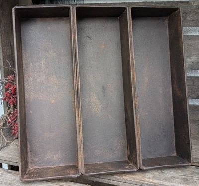 ❤Cooles Alt -  Metall - Tablett  Box 3 Fächer rost braun  Deko  Vintage  used ❤ - Bild 1 von 4