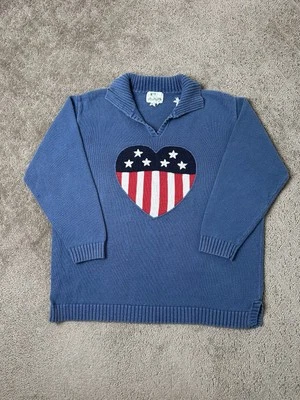 Vintage Mens The Quaker Factory Stars Stripes American Flag Heart Sweater, Sz XL - Image 1 of 4
