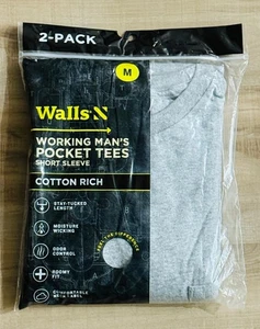 Pack de 2 camisetas de bolsillo grises de hombre de manga corta Walls talla mediana totalmente nuevas - Imagen 1 de 4