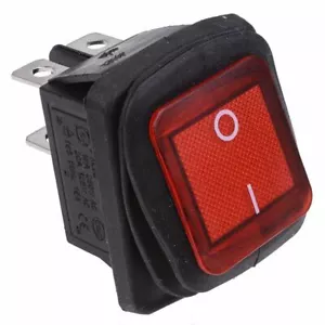 Red Rectangle Illuminated On-Off Waterproof Rocker Switch 20A DPST IP67 - Picture 1 of 1