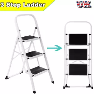 3 Step Ladder Folding Steel Step Stool Anti-slip 150Kg Capacity Portable EN131 - Picture 1 of 13