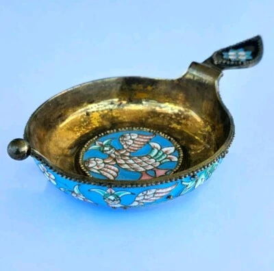 De colección URSS ruso 916 plata esterlina y esmalte cloissone Kovsh Foto 1 de 4