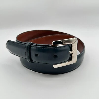 Cinturón Coach Vintage Mujer Pequeño Cuero Azul Marino Ajustable Hebilla Tono Plateado Foto 1 de 4