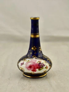 Antique C.19th Georgian Coalport Spode Derby floral painted miniature vase (2) - Picture 1 of 7