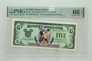 Disney Dollar 1998 $ 5 PMG Edelstein UNC 66EPQ DIS54. Goofy. Blick auf Walt Disney World - Bild 1 von 2