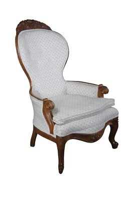 Antiguo sillón victoriano Eastlake con respaldo de cuchara de nogal salón biblioteca acento Foto 1 de 4