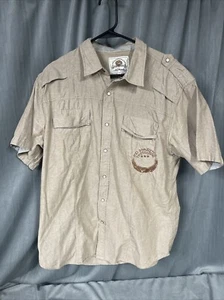 Ed Hardy Shirt Mens X-Large Beige Panther Squadron Embroidered Cotton Pearl Snap - Picture 1 of 21