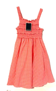 Andy & Evan Size Small (7-8) Sundress Smocked Top Dress Checkered Lined Pink NEW - Picture 1 of 5