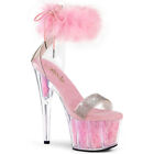 CLOSED BACK-SIDE LACES-7" RS-PF-MARABOU SEXY SANDAL WOMENS Sz 5 6 7 8 9 10 11 12