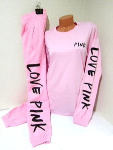 LOT Victoria Secret Pink DAISY BRUSHED BLACK LOGO TEE SHIRT CAMPUS PANT 2XL SET - Picture 1 of 10
