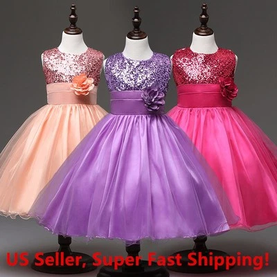 NWT Wedding Sequined Flower Girls Dress Tutu Formal Girl's Evening Dress - Image 1 of 4