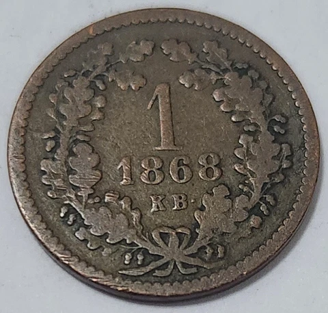 HUNGARY 🇭🇺 ONE (1) KRAJCZÁR COIN 1868 Cover
