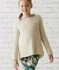 Girl's MATILDA JANE Hello Lovely Just Chillin Sweater Size 10 Beige Vneck - Picture 1 of 11