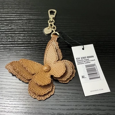 Brahmin TOBACCO ALL OVER LIZARD Butterfly Tassel Purse Charm NWT - Image 1 of 4