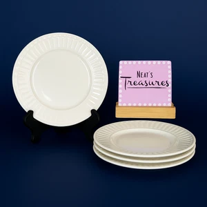 Gibson Home Paloma weiß geriffelt Perlenrand Porzellan Salat Dessert Teller Set 4 - Bild 1 von 18