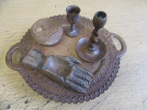 VINTAGE GESCHNITZTES HOLZ, TABLETT, ASCHENBECHER, GEDRECHSELTE TASSE, BOX, KERZENSTÄNDER RESTPOSTEN - Bild 1 von 16