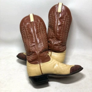 VTG Tony Lama Men's Size 8.5 D Ivory Buckaroo Leather #6214 Cowboy Western Boots - Picture 1 of 9