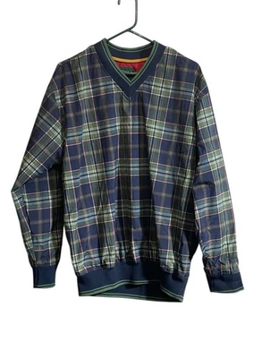 Vintage 90s Catalina Golf  Windbreaker Blue Green Plaid Pullover V-Neck Medium - Image 1 of 4