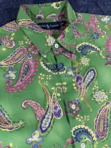 Vintage Polo Ralph Lauren Hemd Herren XL Blau Grün Paisley AOP Kurzarm - Bild 1 von 12