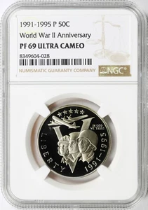1991-1995 P 50c World War 2 WWII Commemorative Half Dollar NGC PF69UCAM - Picture 1 of 4