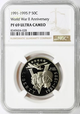 1991-1995 P 50c World War 2 WWII Commemorative Half Dollar NGC PF69UCAM - Image 1 of 4