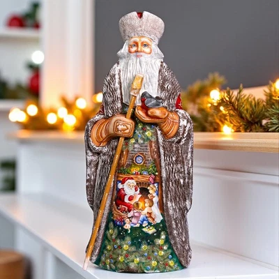 Estatuilla de Papá Noel rusa tallada a mano de madera, decoración del hogar navideña hecha a mano Foto 1 de 4