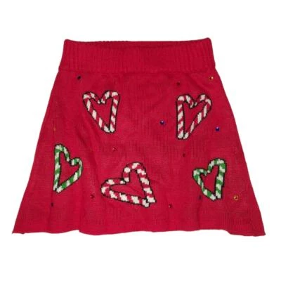 Red Knit Skirt with Candy Canes size XS Hearts Gems Knit Ugly Christmas Sweater - Image 1 of 4