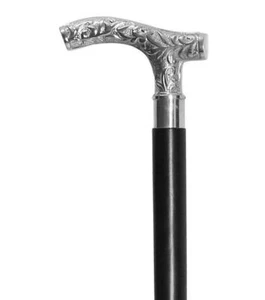 Bastone da passeggio vintage stile argento nero manico vittoriano legno FATTO A MANO  - Foto 1 di 1