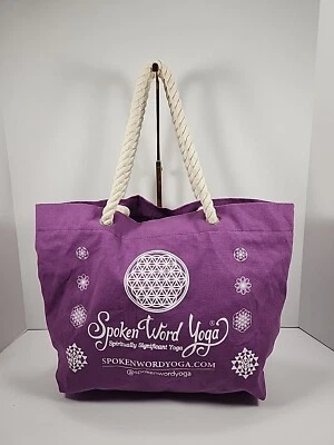 Bolso de Mano Palabra Hablada Yoga Púrpura Lona Gráfico Reutilizable Forro Púrpura Foto 1 de 4