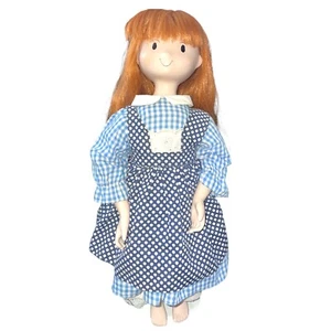 18" Red Headed Porcelain And Cloth Doll In Blue Plaid Dress - Picture 1 of 5
