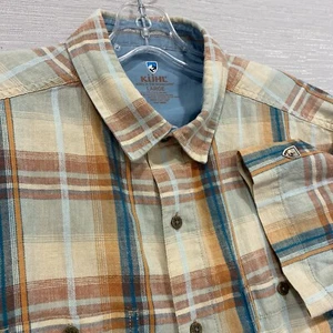 Camisa KUHL Skorpio Mezcla de Lino Para Hombres Grande Multicolor Botón a Cuadros Manga Corta - Imagen 1 de 15